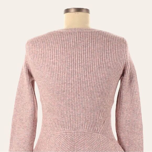 Sies Marjan XLV Marled Pink Ribbed Knit Peplum Pullover Sweater V-Neck XS - Picture 5 of 9